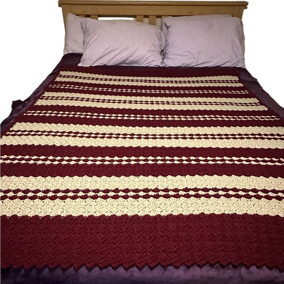Bedding Hand Crocheted Afghan Burgundy And Gray Poshmark